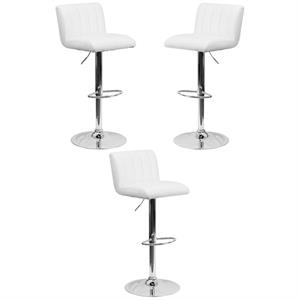 Home Square Quilted 25&quot to 35&quot Adjustable Bar Stool in White - Set of 3