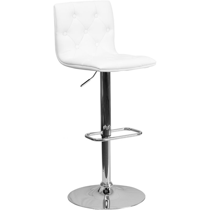 Home Square Tufted Adjustable Bar Stool in White Finish - Set of 3