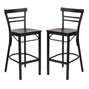 Home Square 29&quot Back Metal Bar Stool in Mahogany/Black - Set of 2