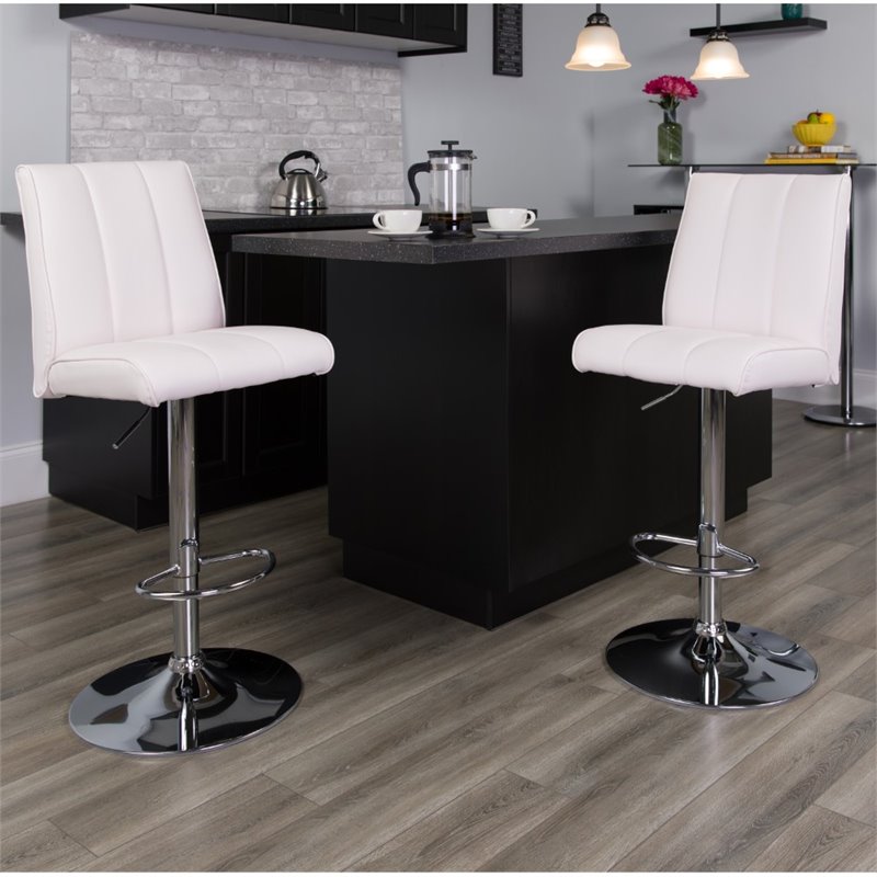 Home Square Faux Leather Bar Stool in White Finish - Set of 3
