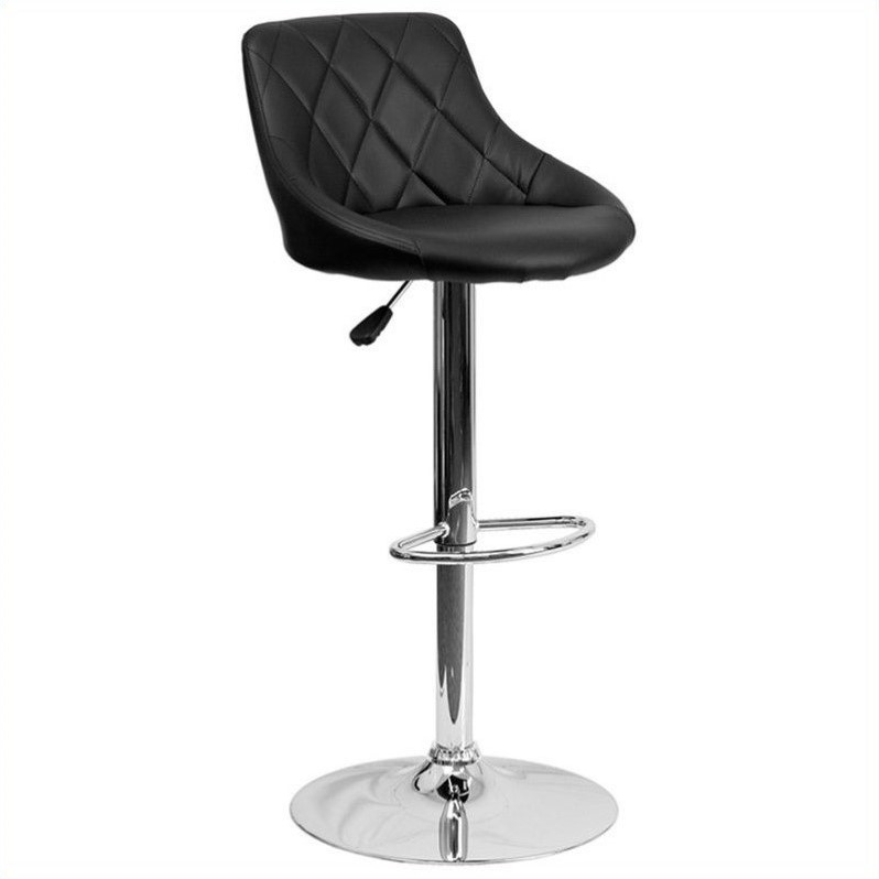Home Square Adjustable Quilted Bucket Seat Bar Stool in Black - Set of 3