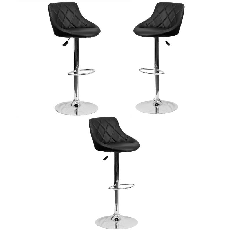 Home Square Adjustable Quilted Bucket Seat Bar Stool in Black - Set of 3