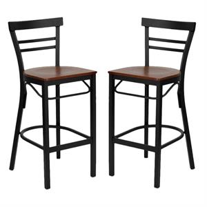 Home Square Hercules Series 29&quot Ladder Back Metal Stool in Cherry - Set of 2