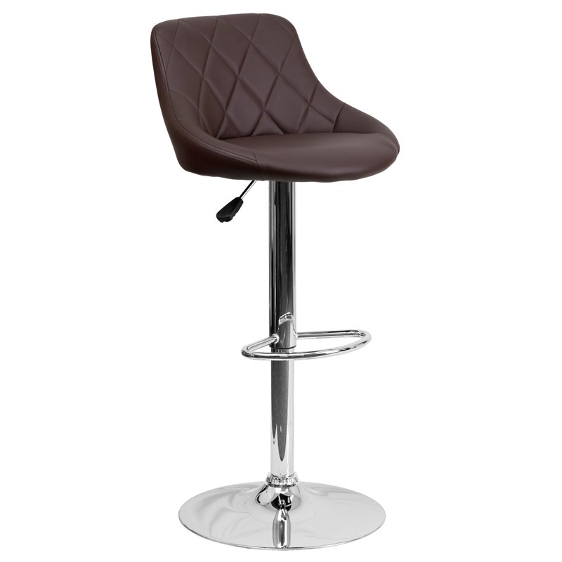 Home Square Adjustable Quilted Bucket Seat Bar Stool in Brown - Set of 3