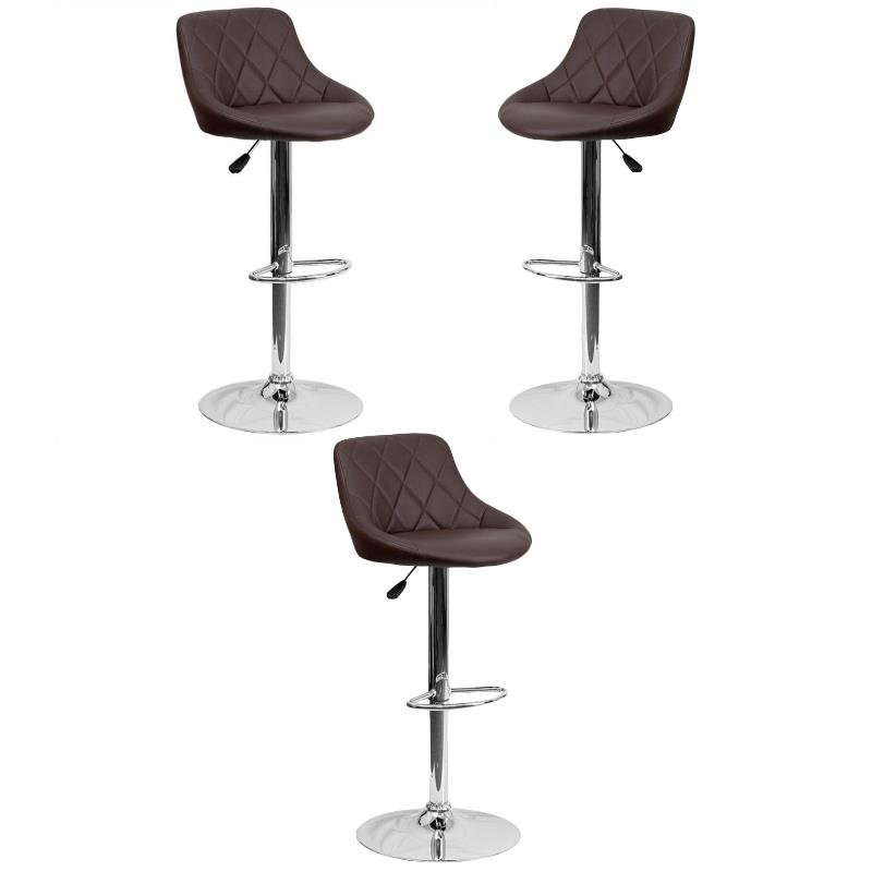 Home Square Adjustable Quilted Bucket Seat Bar Stool in Brown - Set of 3