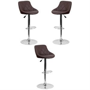 Home Square Adjustable Quilted Bucket Seat Bar Stool in Brown - Set of 3