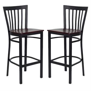 Home Square Hercules 29&quot Back Bar Stool in Mahogany/Black - Set of 2