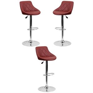 Home Square Adjustable Quilted Bucket Seat Bar Stool in Burgundy - Set of 3
