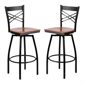 Home Square Hercules 30&quot Metal Bar Stool in Black and Cherry - Set of 2