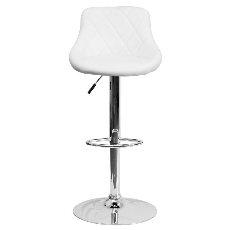 Home Square Adjustable Quilted Bucket Seat Bar Stool in White - Set of 3