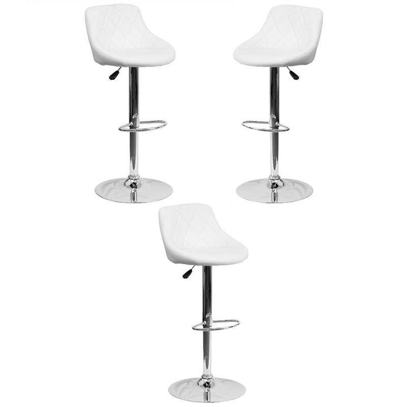 Home Square Adjustable Quilted Bucket Seat Bar Stool in White - Set of 3