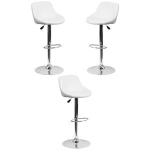 Home Square Adjustable Quilted Bucket Seat Bar Stool in White - Set of 3