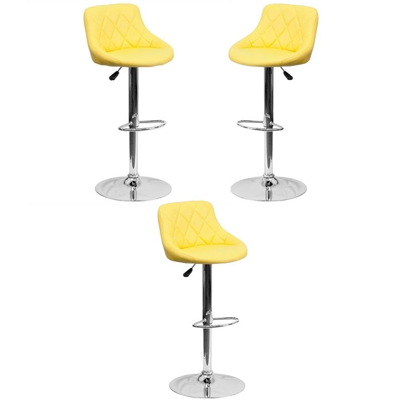 Home Square Adjustable Quilted Bucket Seat Bar Stool in Yellow - Set of 3