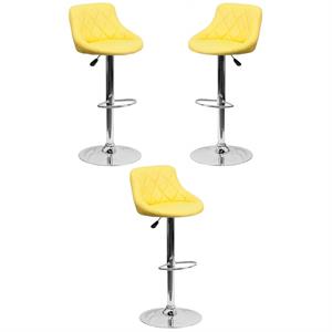 Home Square Adjustable Quilted Bucket Seat Bar Stool in Yellow - Set of 3