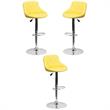 Home Square Adjustable Quilted Bucket Seat Bar Stool in Yellow - Set of 3