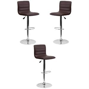 Home Square 25&quot to 33&quot Striped Bar Stool in Brown with Chrome Base - Set of 3