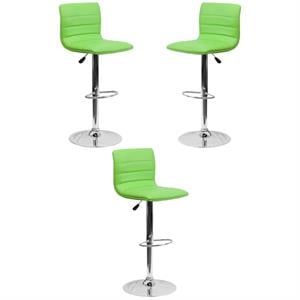 Home Square 25&quot to 33&quot Striped Bar Stool in Green with Chrome Base - Set of 3