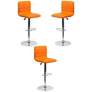 Home Square 25&quot to 33&quot Striped Bar Stool in Orange with Chrome Base - Set of 3