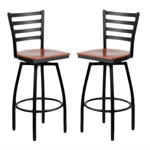 Home Square Hercules 30&quot Swivel Metal Bar Stool in Black and Cherry - Set of 2