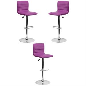 Home Square 25&quot to 33&quot Striped Bar Stool in Purple with Chrome Base - Set of 3
