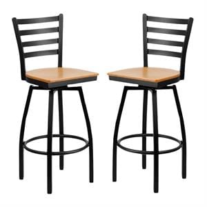 Home Square Hercules 30&quot Swivel Metal Bar Stool in Black and Natural - Set of 2
