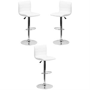 Home Square 25&quot to 33&quot Striped Bar Stool in White with Chrome Base - Set of 3