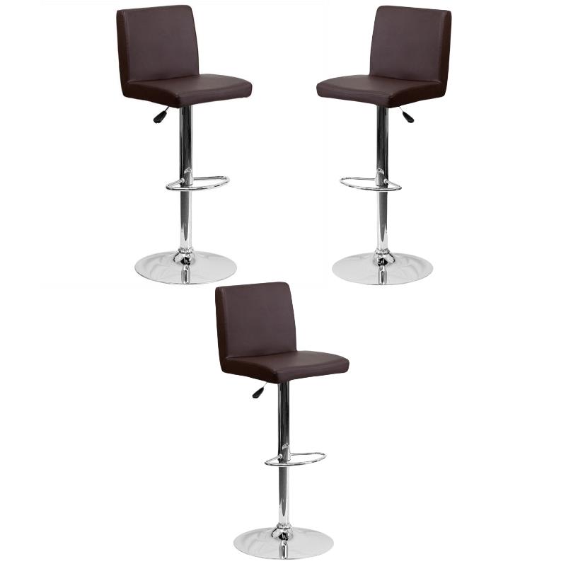 Home Square Contemporary Bar Stool in Brown Finish - Set of 3