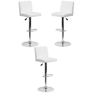 Home Square Contemporary Bar Stool in White Finish - Set of 3