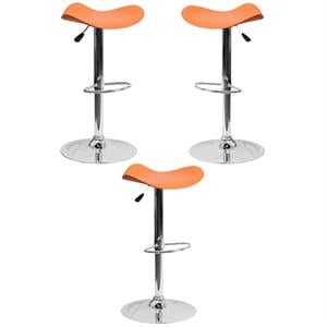 Home Square 25&quot to 33&quot Contemporary Adjustable Bar Stool in Orange - Set of 3
