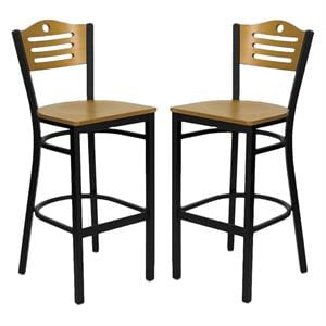 Home Square Hercules 30&quot Back Metal Bar Stool in Natural/Black - Set of 2