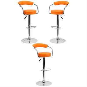 Home Square 25&quot to 33&quot Adjustable Bar Stool with Arms in Orange - Set of 3
