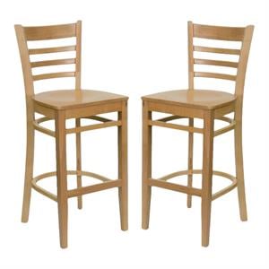 Home Square Hercules 30&quot Ladder Back Bar Stool in Natural Wood - Set of 2