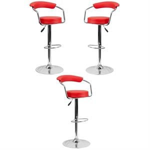 Home Square 25&quot to 33&quot Adjustable Bar Stool with Arms in Red - Set of 3