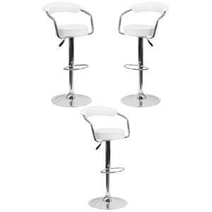 Home Square25&quot to 33&quot Adjustable Bar Stool with Arms in White - Set of 3