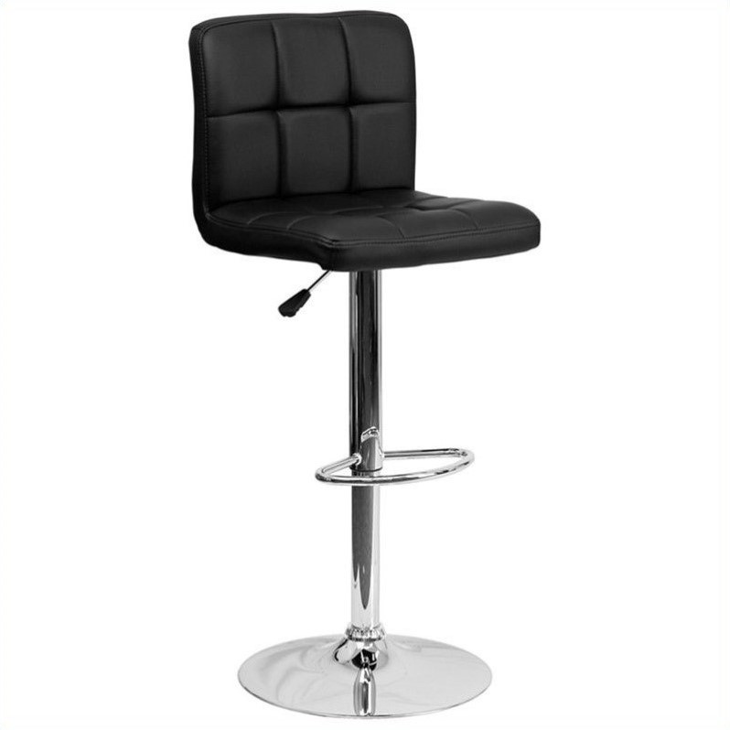 Home Square Quilted Adjustable Bar Stool in Black - Set of 3