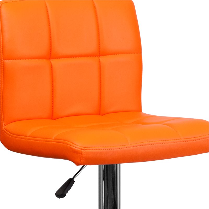 Home Square Quilted Vinyl Upholstery Bar Stool in Orange - Set of 3