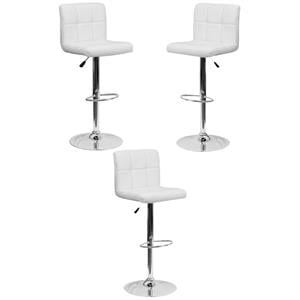 Home Square 25&quot to 33&quot Quilted Bar Stool in White with Chrome Base - Set of 3