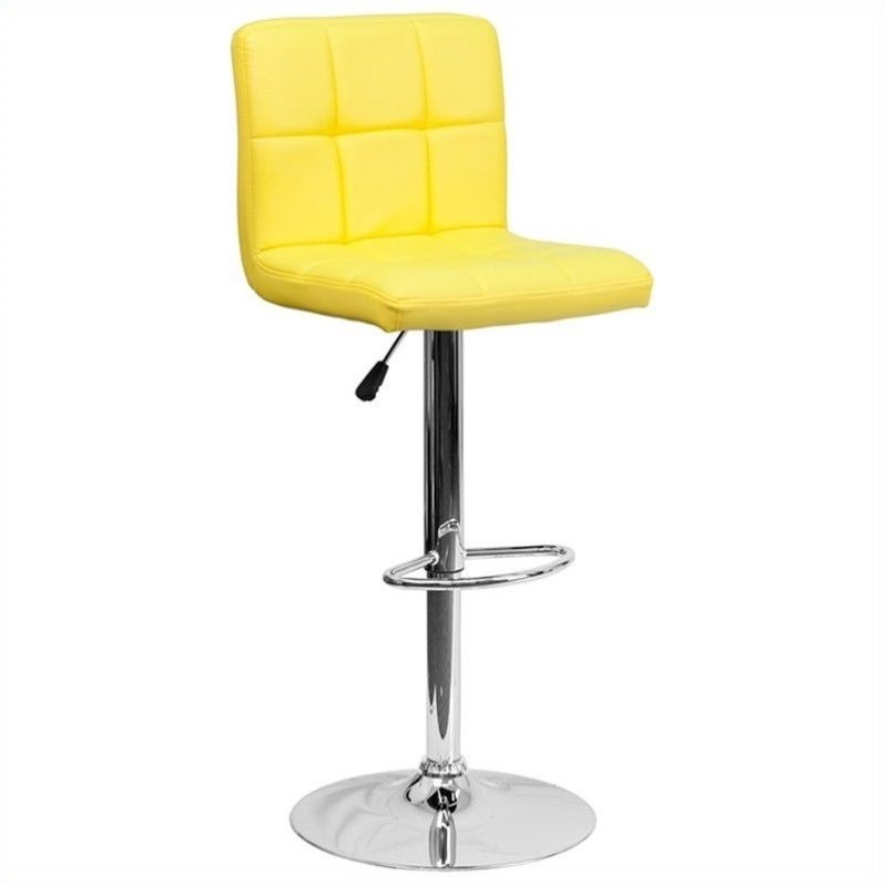 Home Square Quilted Vinyl Upholstery Bar Stool in Yellow - Set of 3