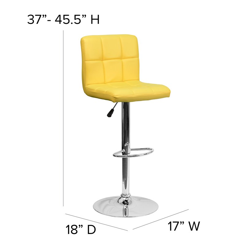 Home Square Quilted Vinyl Upholstery Bar Stool in Yellow - Set of 3