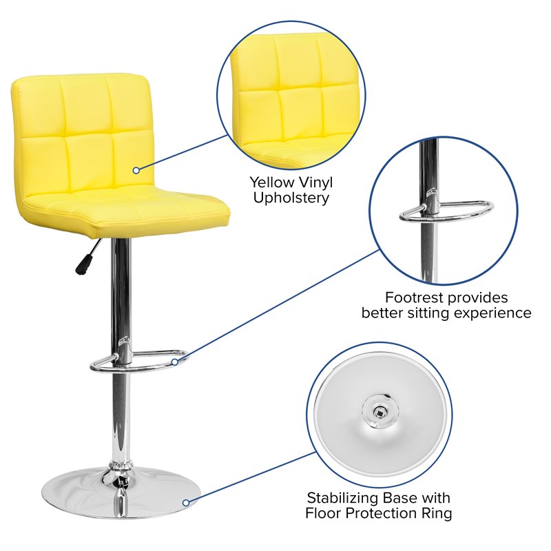 Home Square Quilted Vinyl Upholstery Bar Stool in Yellow - Set of 3