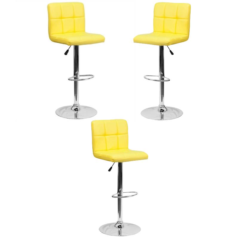 Home Square Quilted Vinyl Upholstery Bar Stool in Yellow - Set of 3