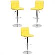 Home Square Quilted Vinyl Upholstery Bar Stool in Yellow - Set of 3