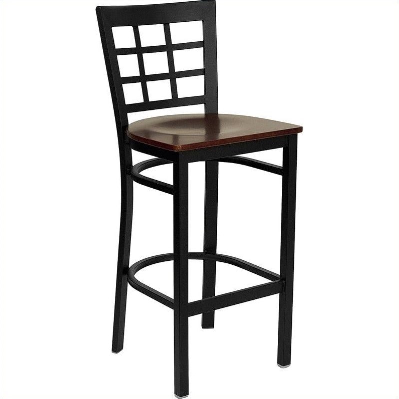 Home Square Hercules Series Back Metal Bar Stool in Mahogany - Set of 2