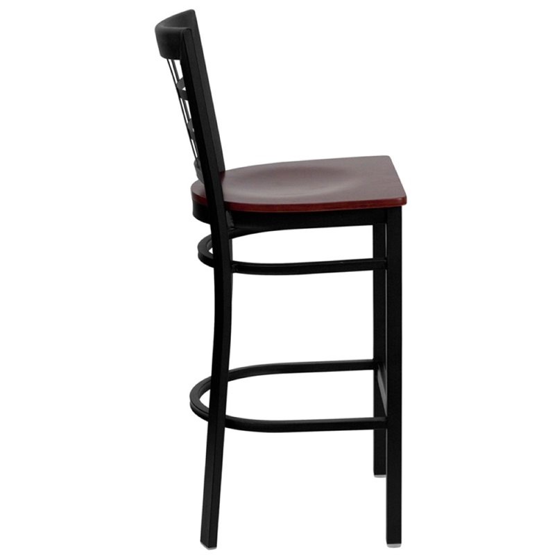 Home Square Hercules Series Back Metal Bar Stool in Mahogany - Set of 2