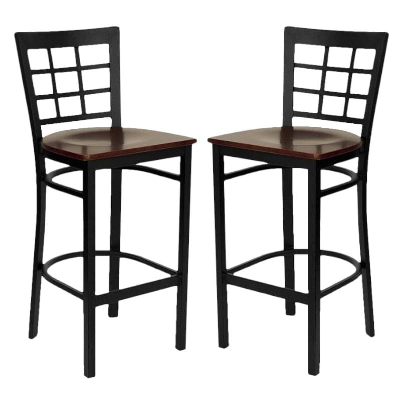 Home Square Hercules Series Back Metal Bar Stool in Mahogany - Set of 2