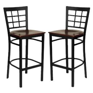 Home Square Hercules Series Back Metal Bar Stool in Mahogany - Set of 2