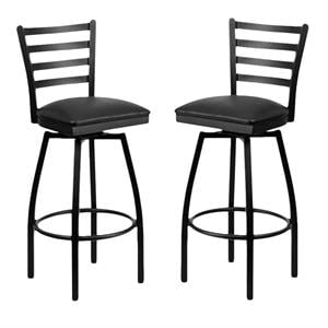 Home Square Hercules 32&quot Swivel Metal Bar Stool in Black - Set of 2