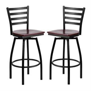 Home Square Hercules 30&quot Swivel Metal Bar Stool Mahogany and Black - Set of 2
