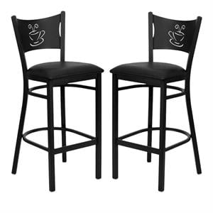 Home Square Hercules Series 30&quot Back Metal Bar Stool in Black - Set of 2