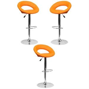 Home Square 24&quot to 33&quot Rounded Back Adjustable Bar Stool in Orange - Set of 3